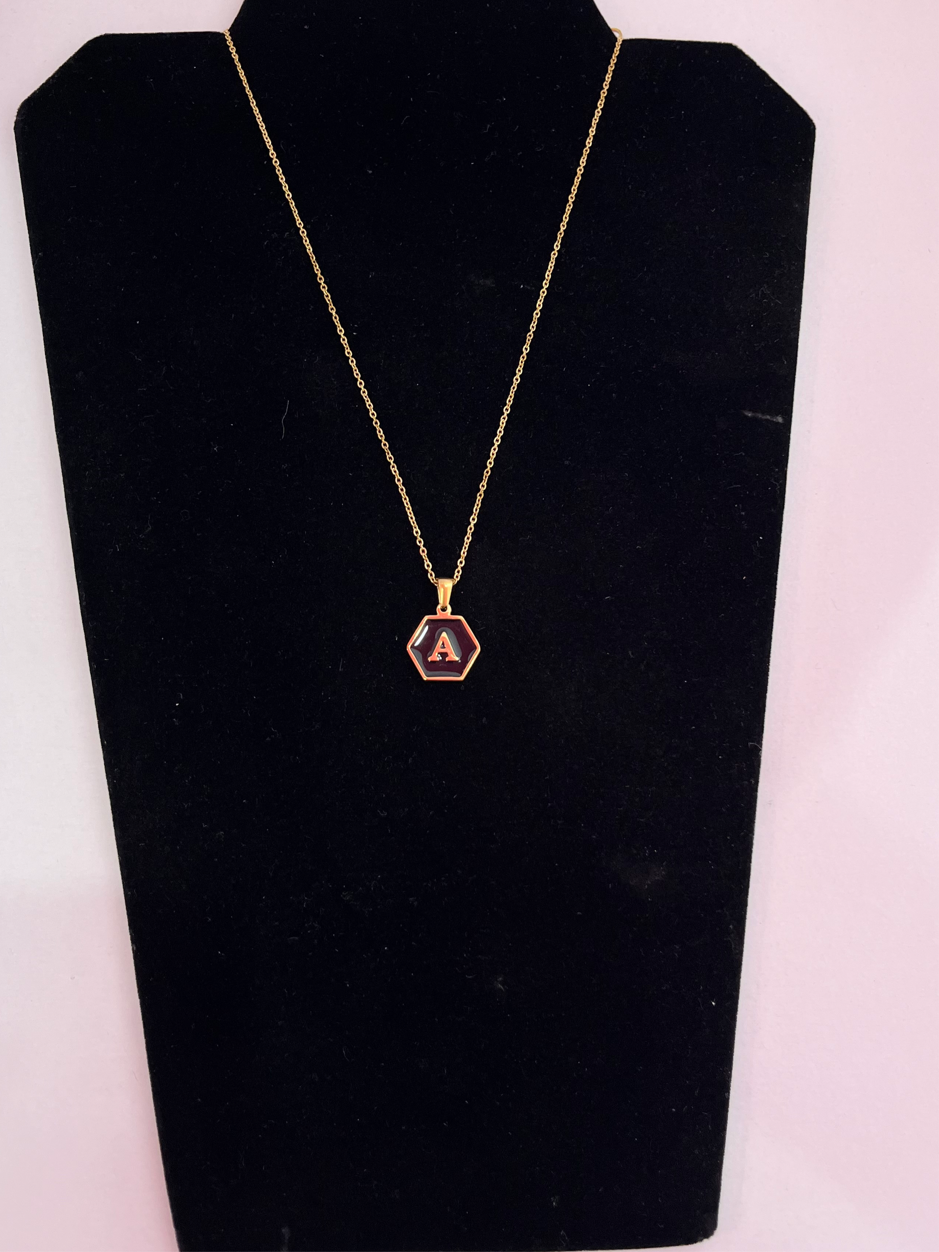 Black Reflective Initial Hexagon Necklace