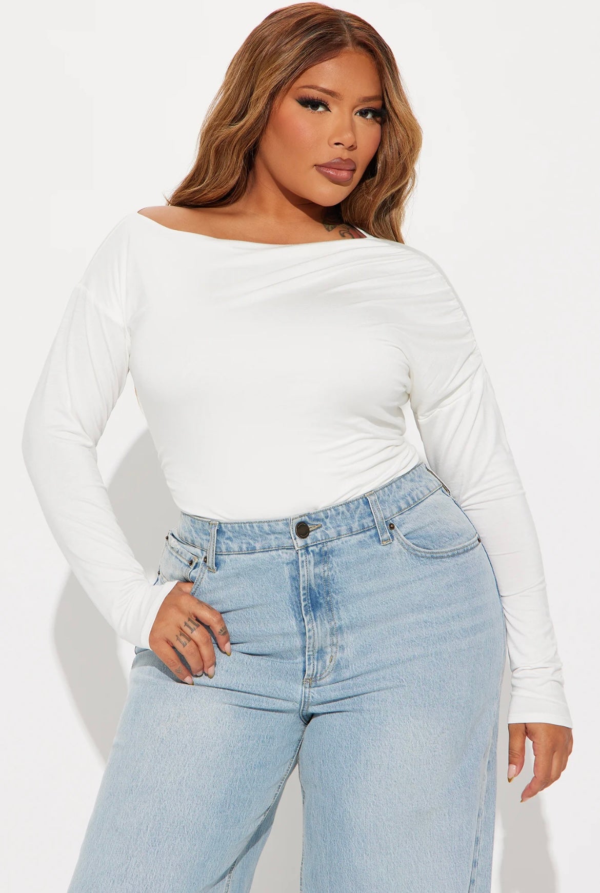 Ruched Shoulders Long Sleeve Top