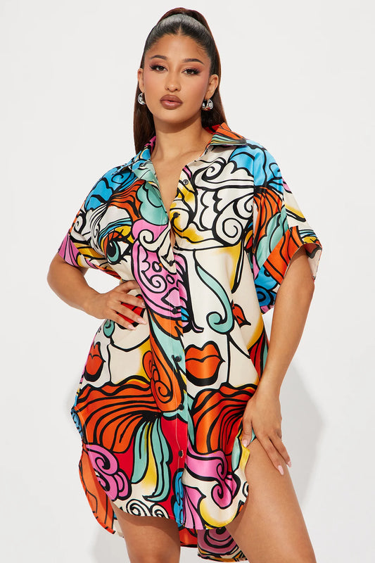 Portrait Swirl Shirt Dress