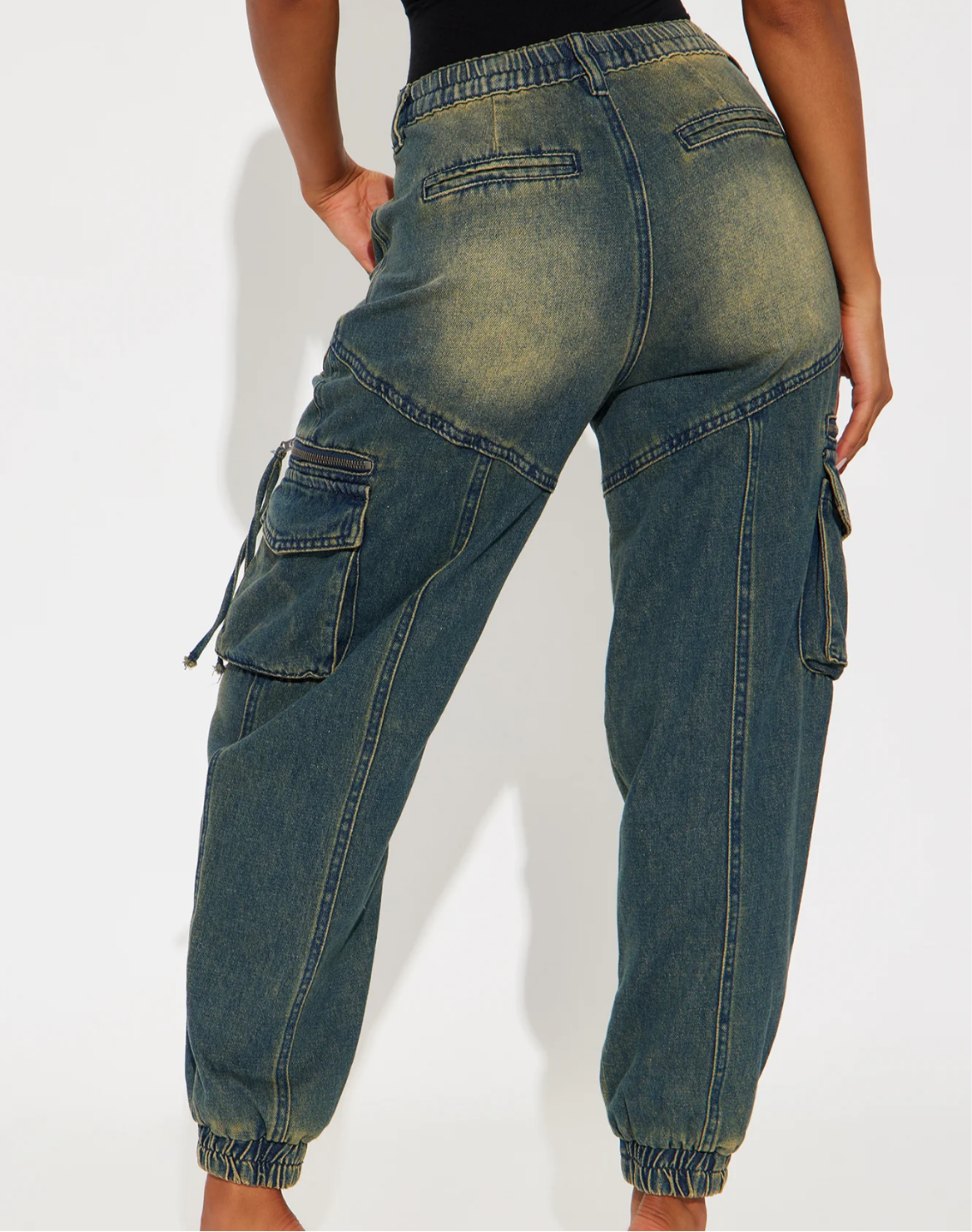 Tinted Denim Cargo Joggers- Dark Wash