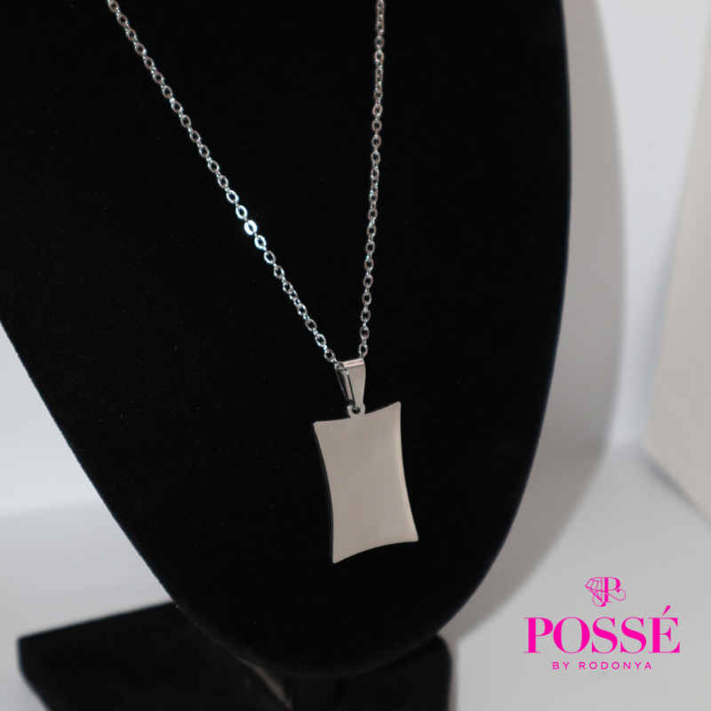 Rectangle Engravable Pendant Necklace (Silver)