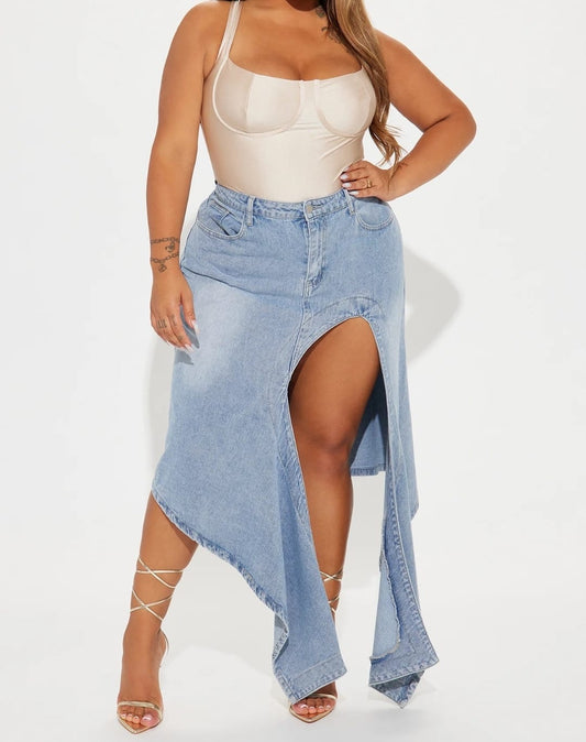 Peeky Boo Denim Maxi Skirt