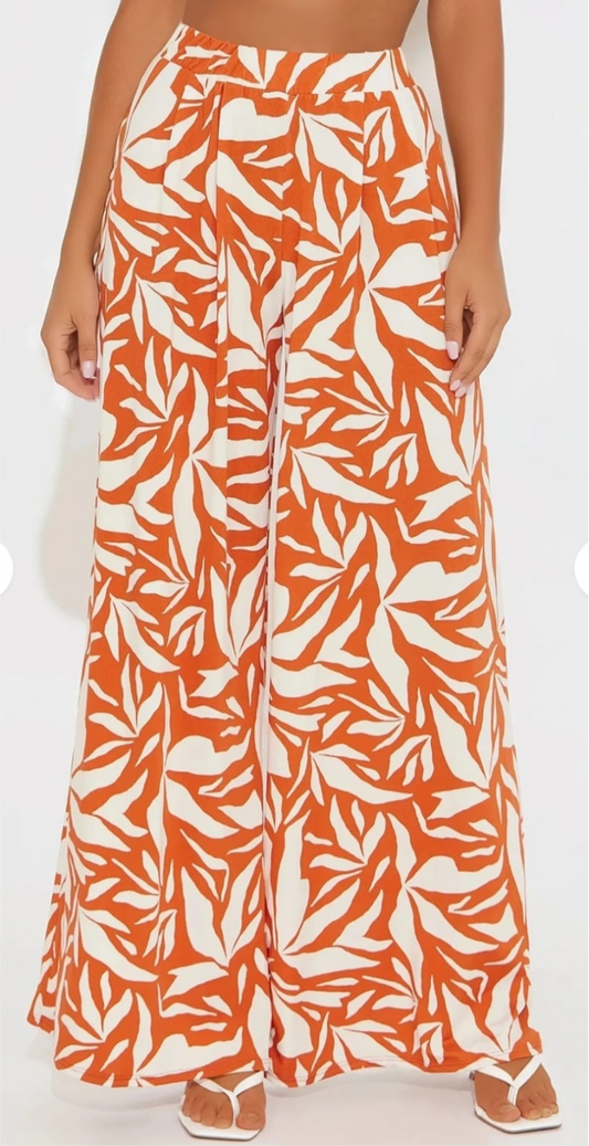 Swirl Satin Pants - Orange
