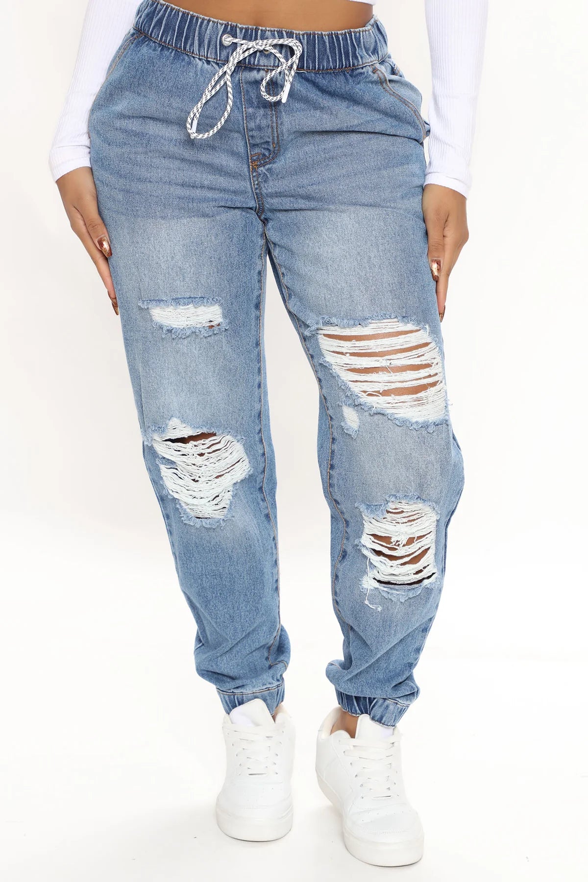 Drawstring Joggers - Mid Wash