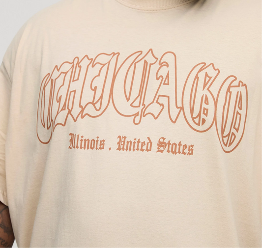 Chicago Oversized Graphic Tee- Sand