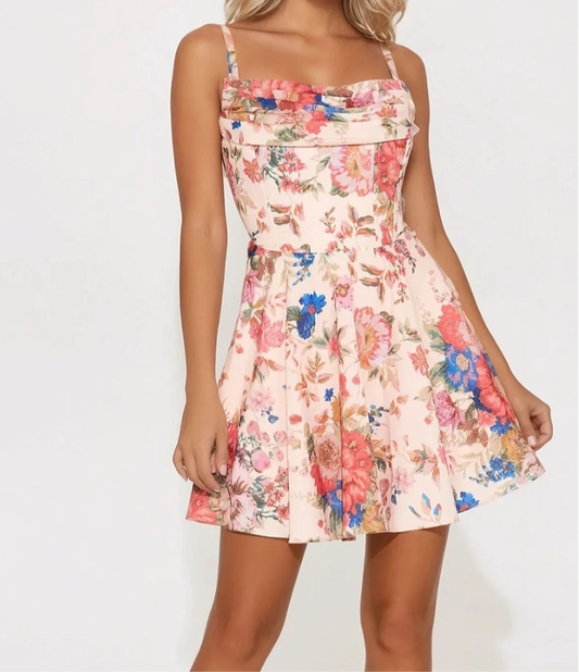 Peach Floral Spring Dress