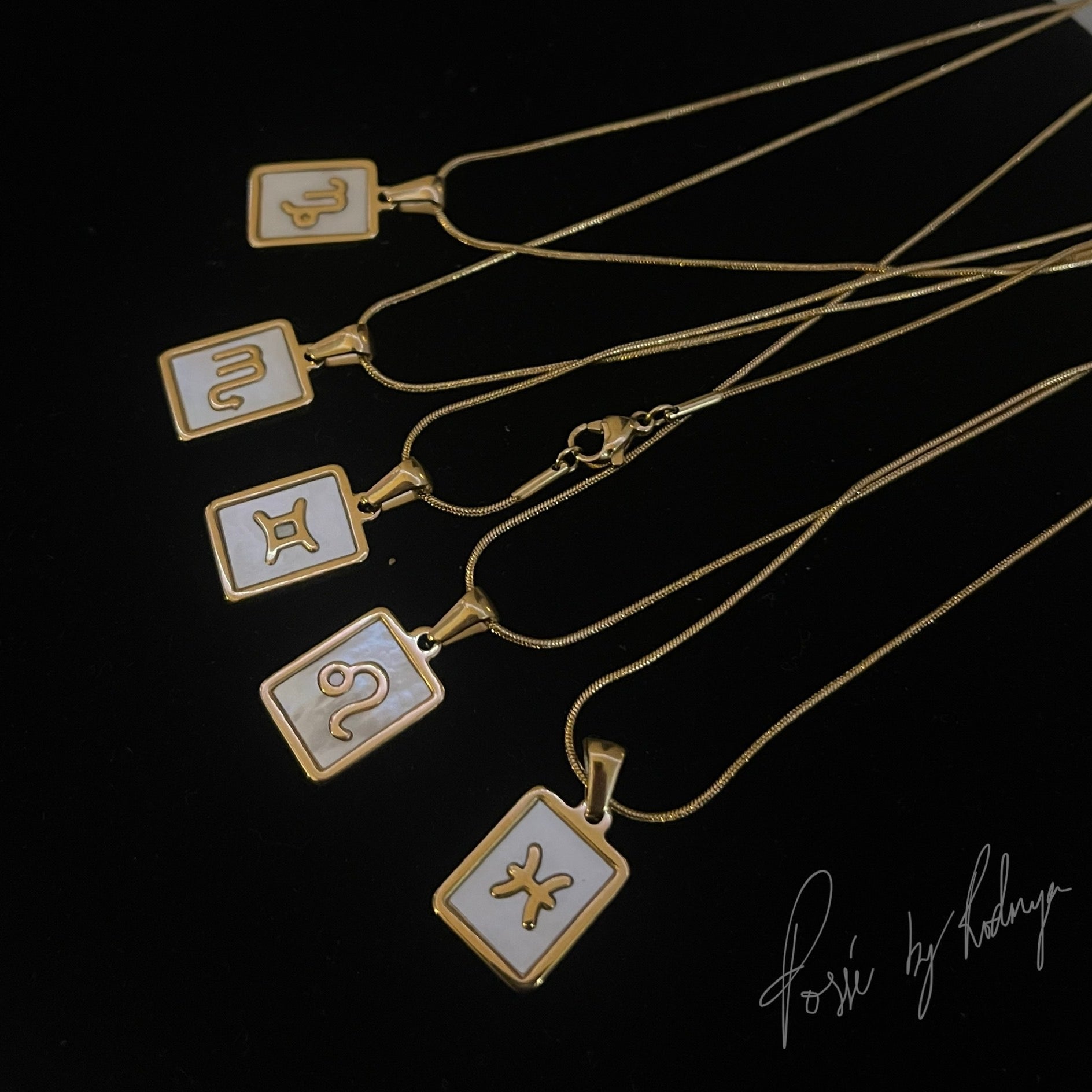 Square White Reflective Zodiac Necklace