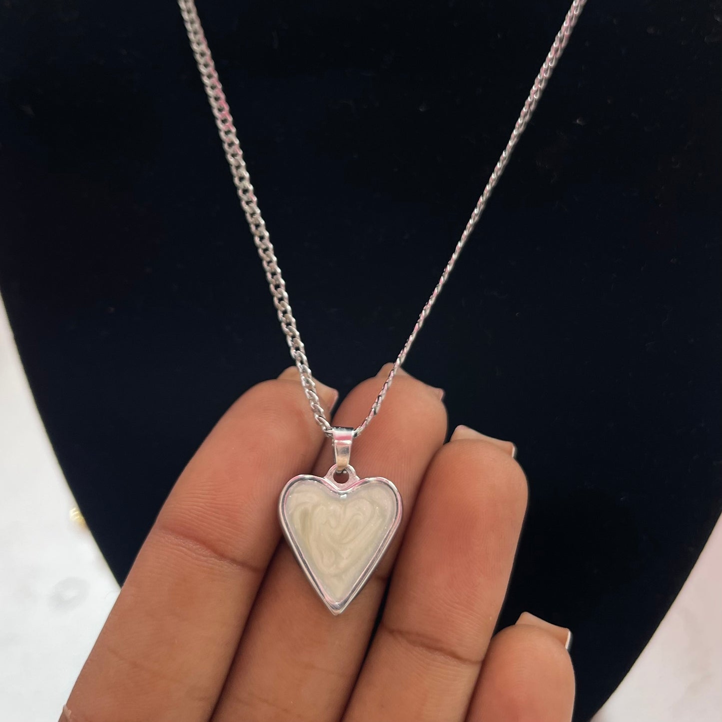 Silver Pearl Heart Necklace
