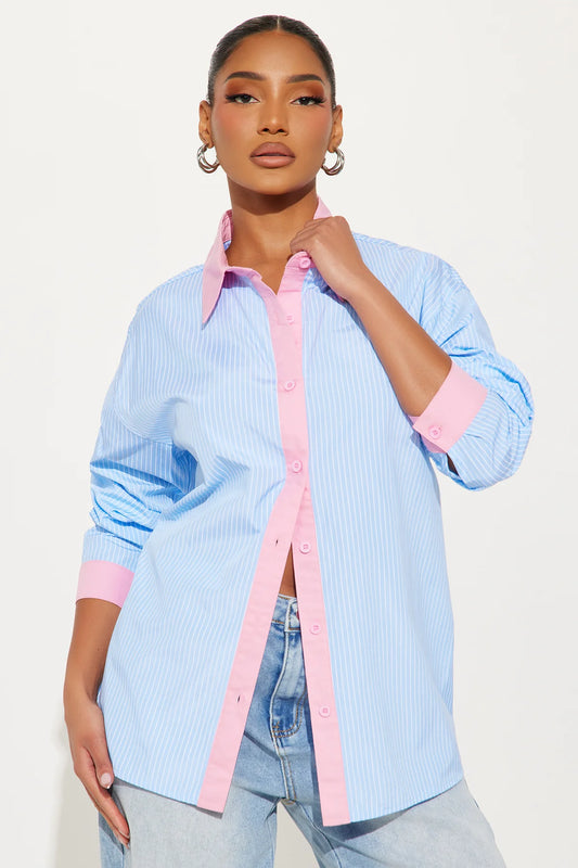 Striped Long Sleeve Shirt - Blue/Pink Combo