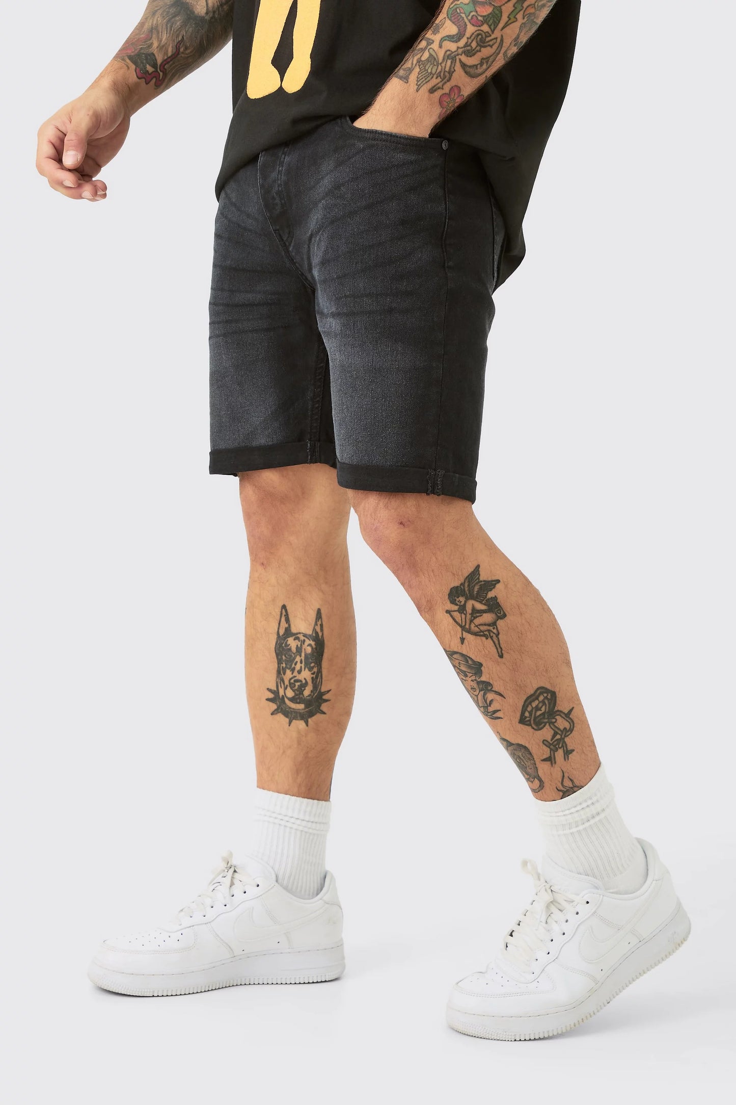 BOHO MAN Skinny Stretch Denim Shorts - Black