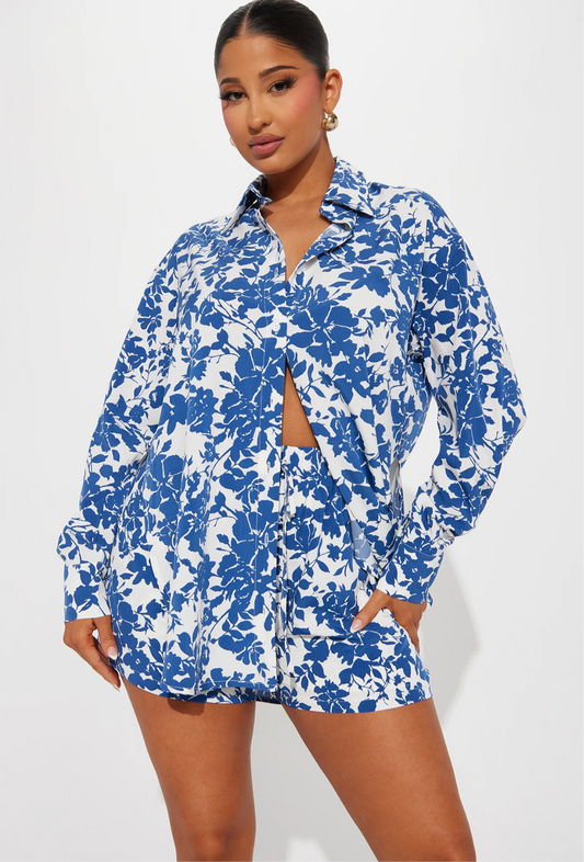 Floral Short Set - Blue