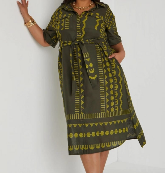 Green Tribal Printed Maxi Dress