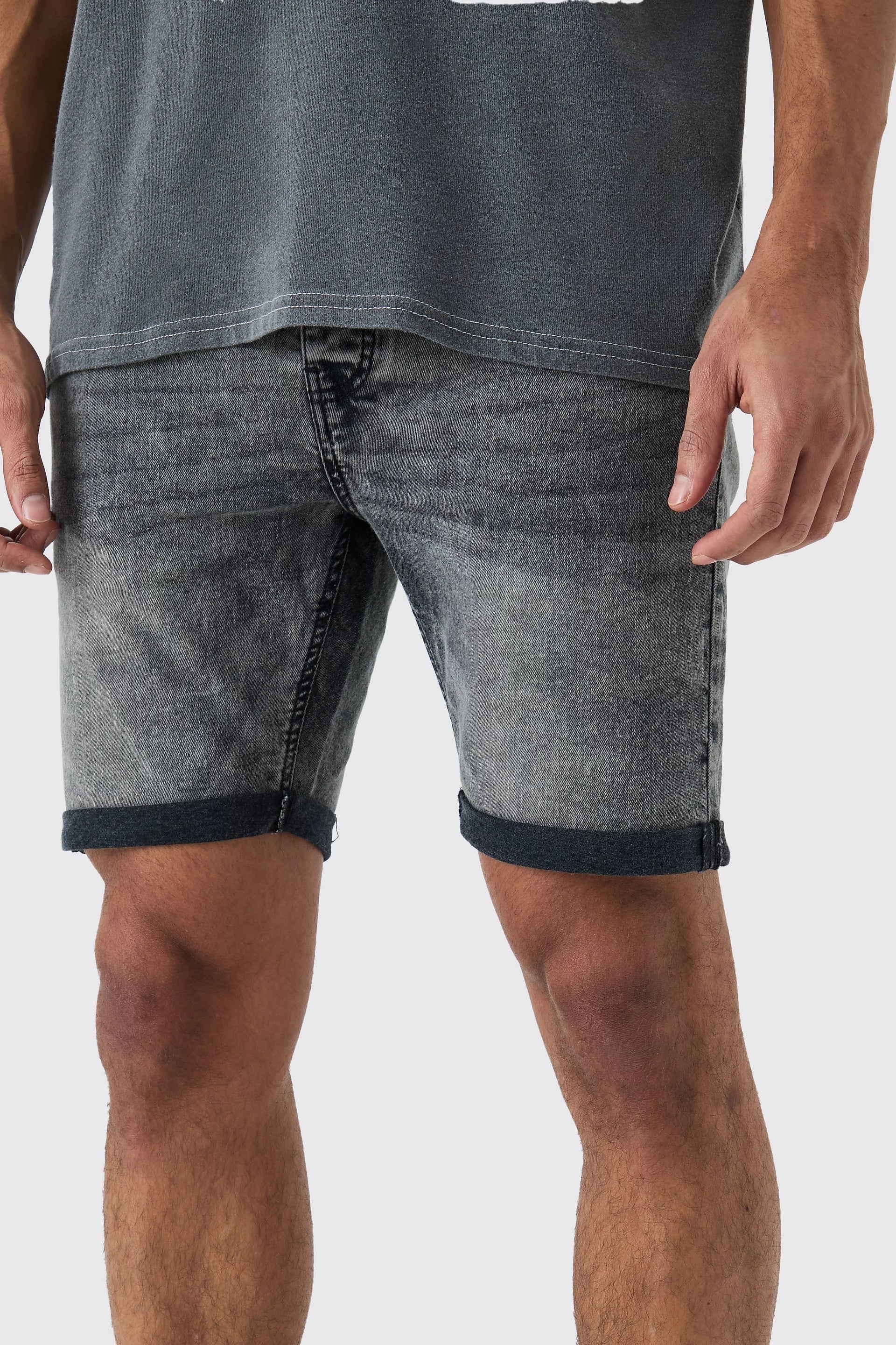 BOHO MAN Skinny Stretch Denim Shorts - Charcoal