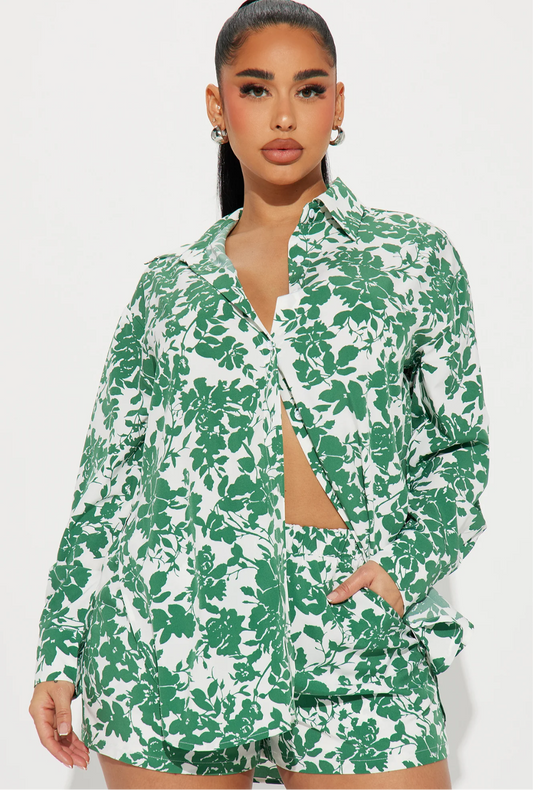 Floral Short Set - Green