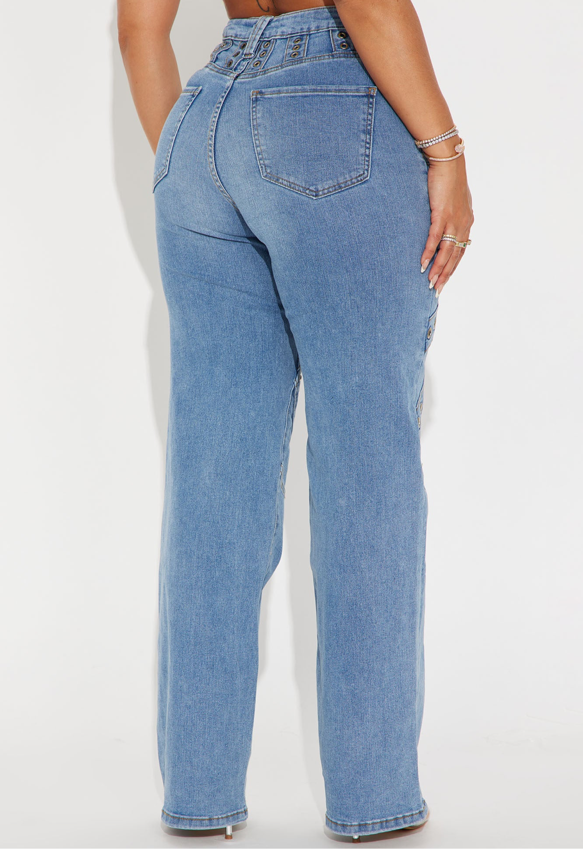 Embellished Straight Leg Jeans- Medium Wash