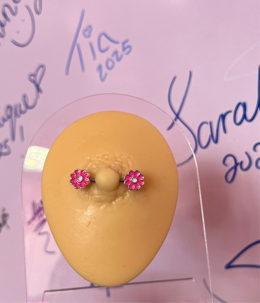Pink Daisy Nipple Rings