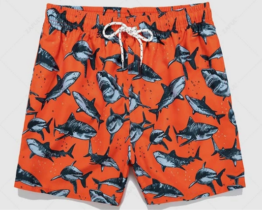 Shark Printed Shorts - Orange