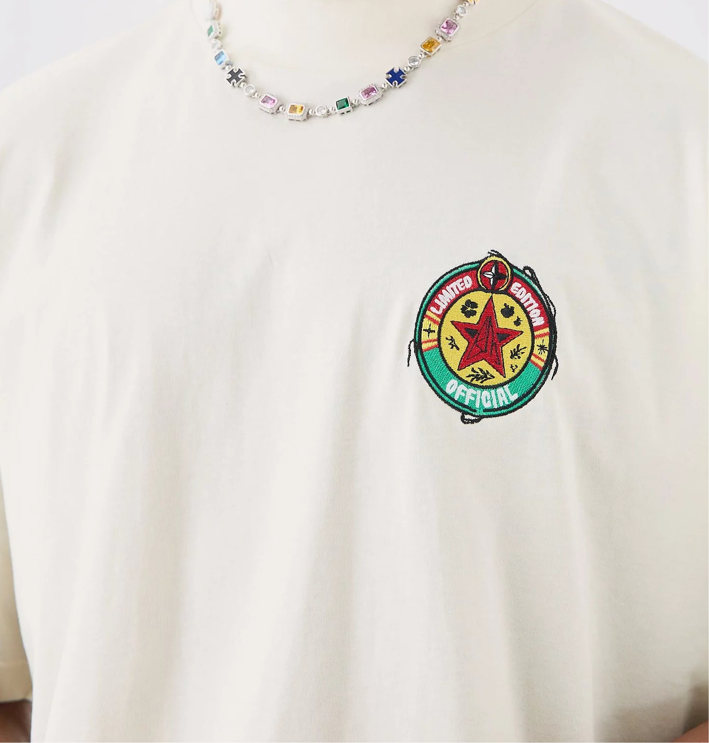 Homme Embroidered Graphic Tee- White