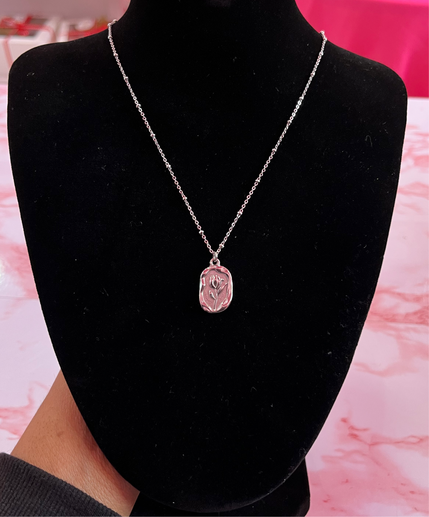 Pearl Rose Necklace- Silver
