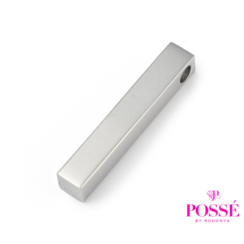 Engravable 3D Silver Bar Pendant