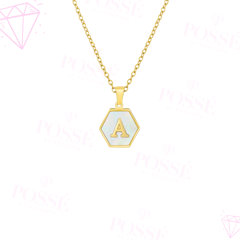 White Reflective Hexagon Initial Necklace