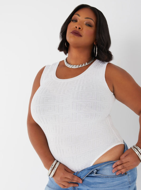 Geo Print Bodysuit- White