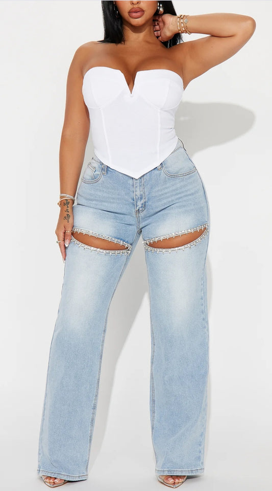 Stretched Embellished Denim Jeans