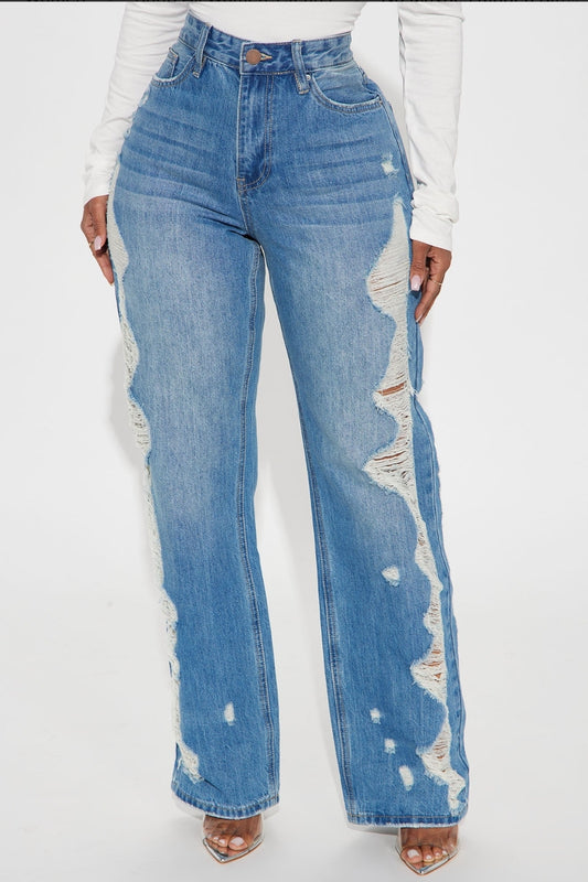 Ripped Straight Leg Jeans