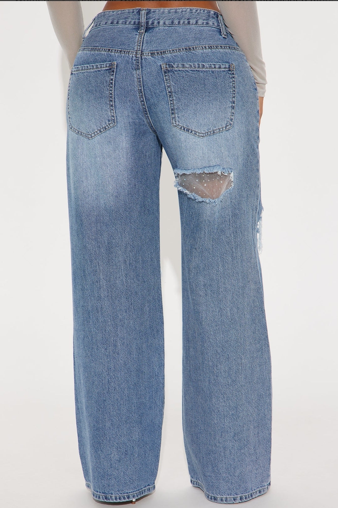 Embellished Ripped Straight Leg Jeans