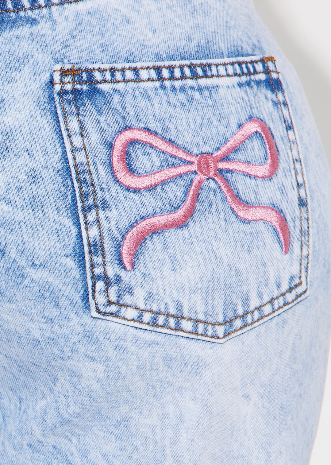 Embroidered Bow Tie Straight Leg Jeans