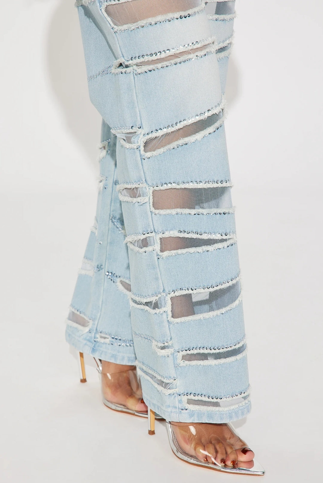 Embellished Cut Out Straight Leg Jeans