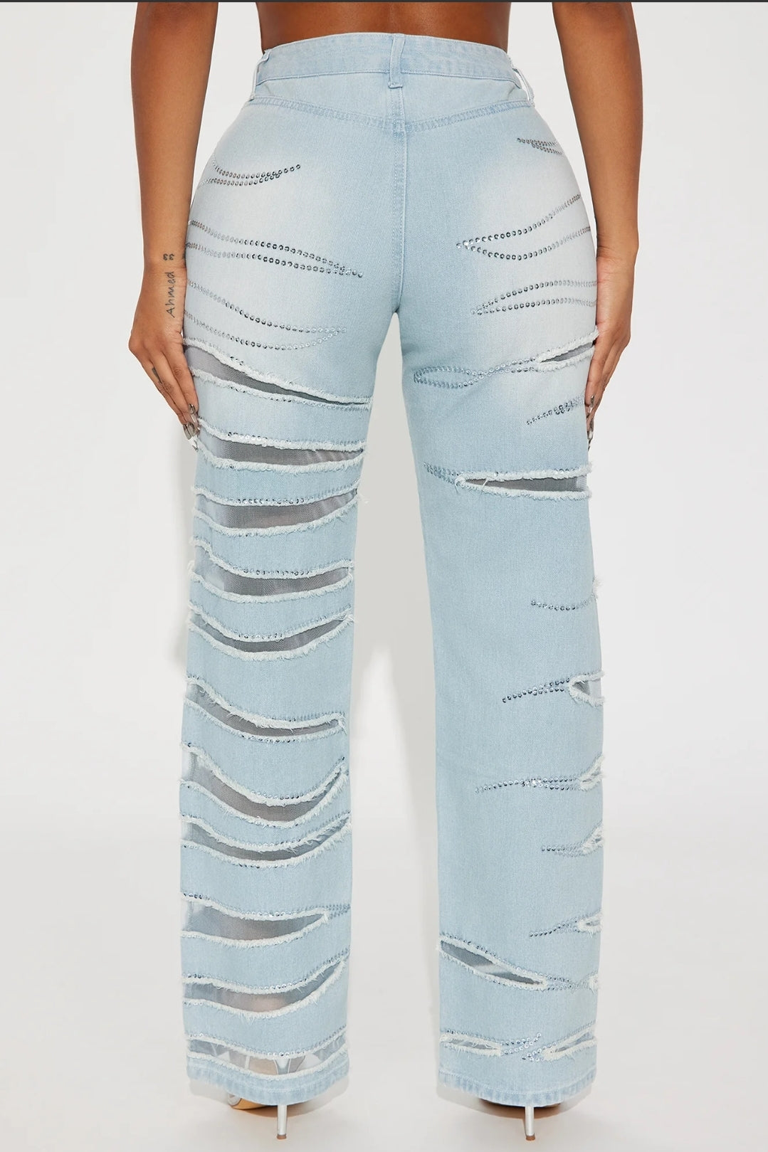 Embellished Cut Out Straight Leg Jeans