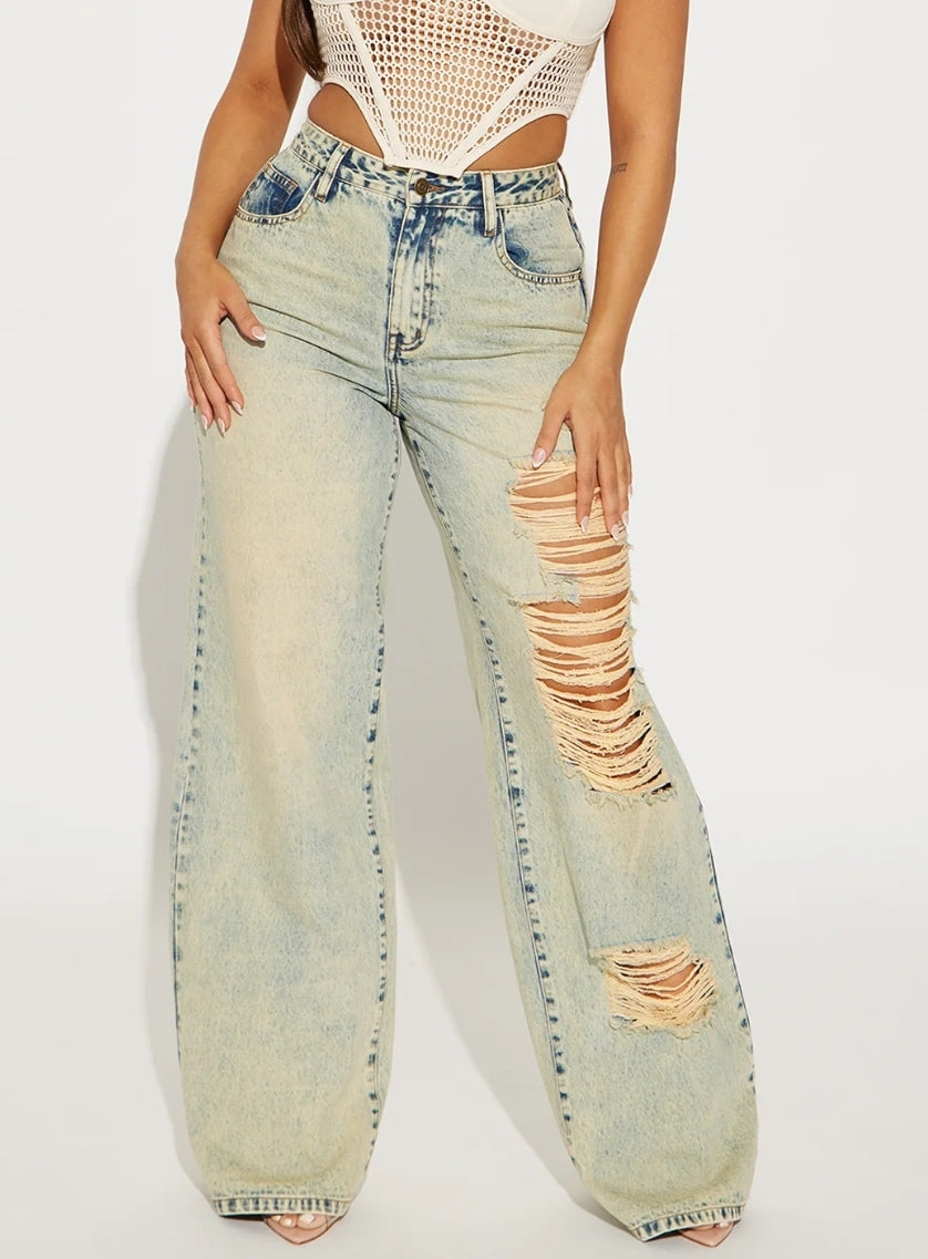 Tinted Distressed Straight Leg Jeans