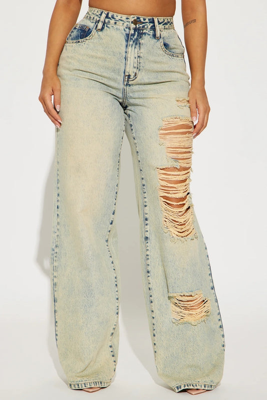 Tinted Distressed Straight Leg Jeans