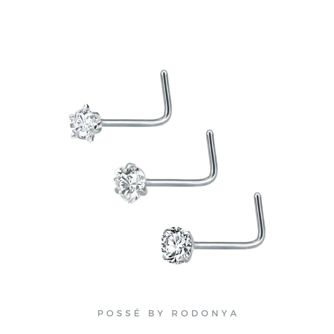 Silver Nose Rings - L Rod