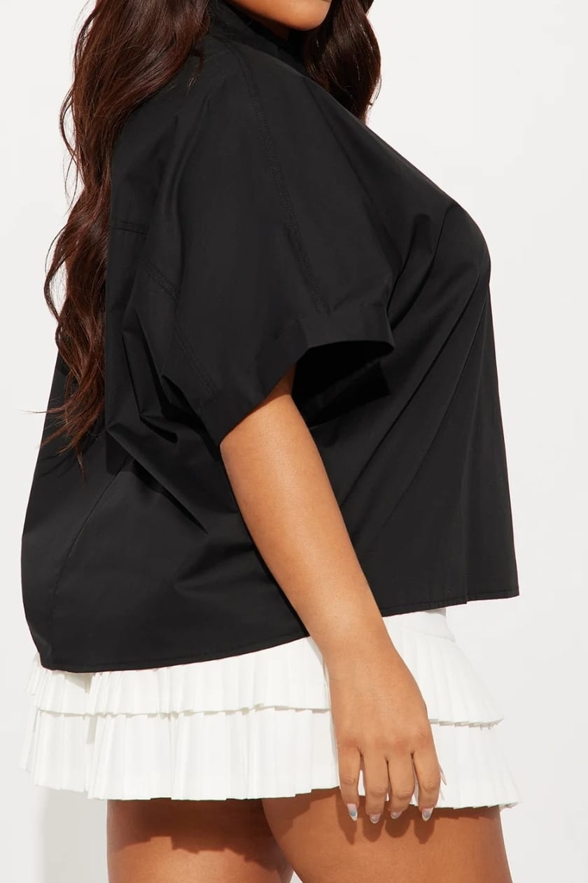 Oversized Button-up Cotton Shirt - Black