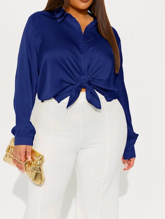 Smooth talking Satin Button-up shirt- Navy Blue