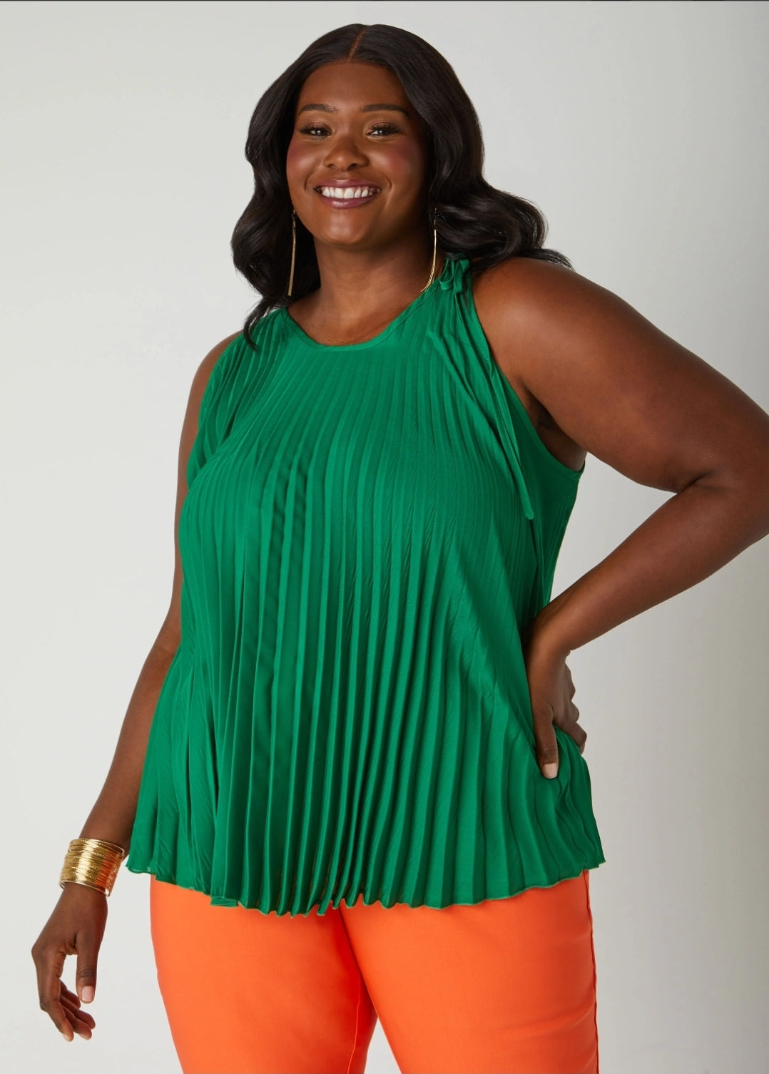 Tie Shoulder Swing Top - green
