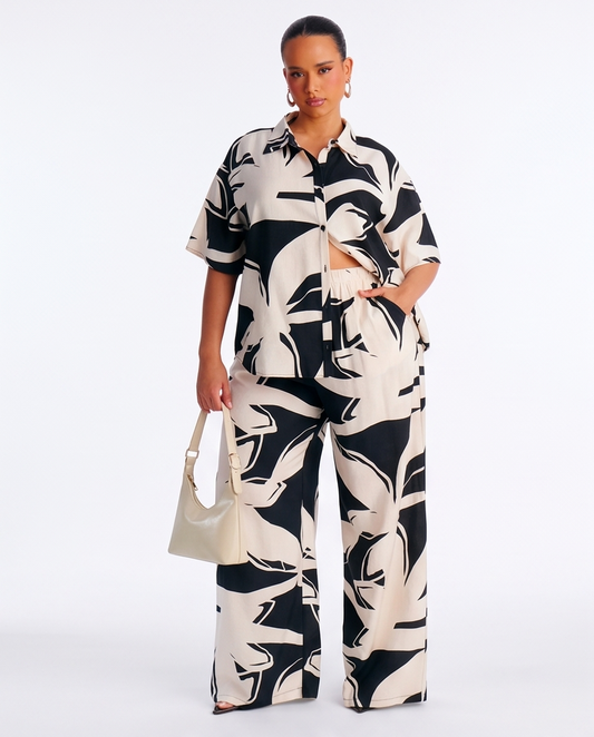 Ready for Vacation Wide Leg Pants Set- Black & White