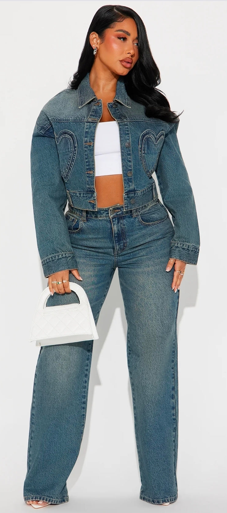Heart Pocket Cropped Denim Jacket
