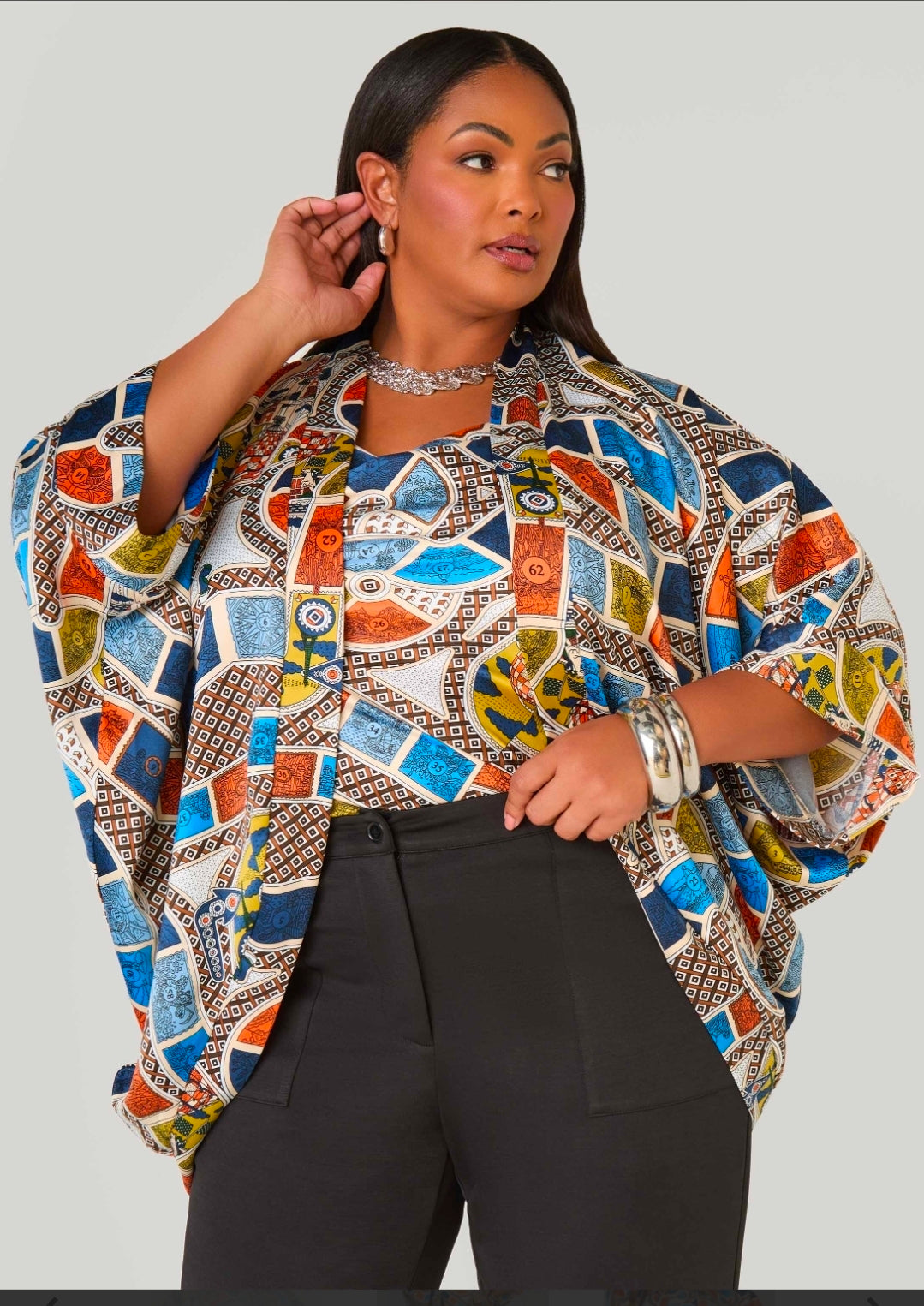 Board Print Kimono Set