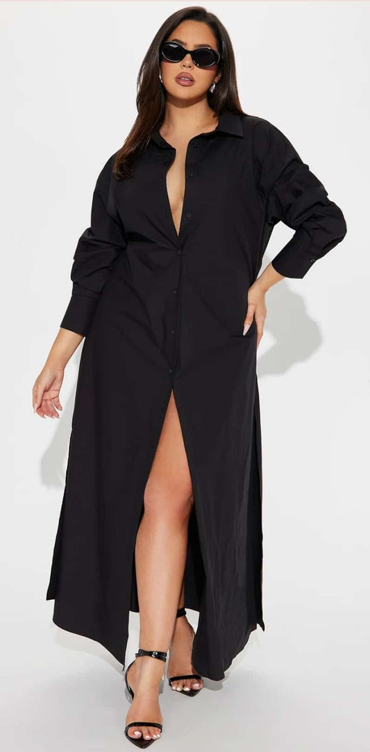 Maxi Button-up Cotton Shirt Dress