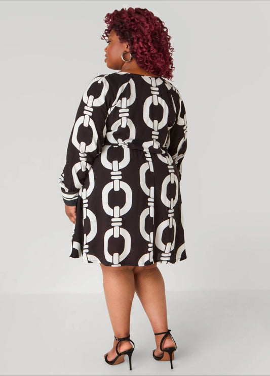 Chainlink Print - Black and white Mini Dress
