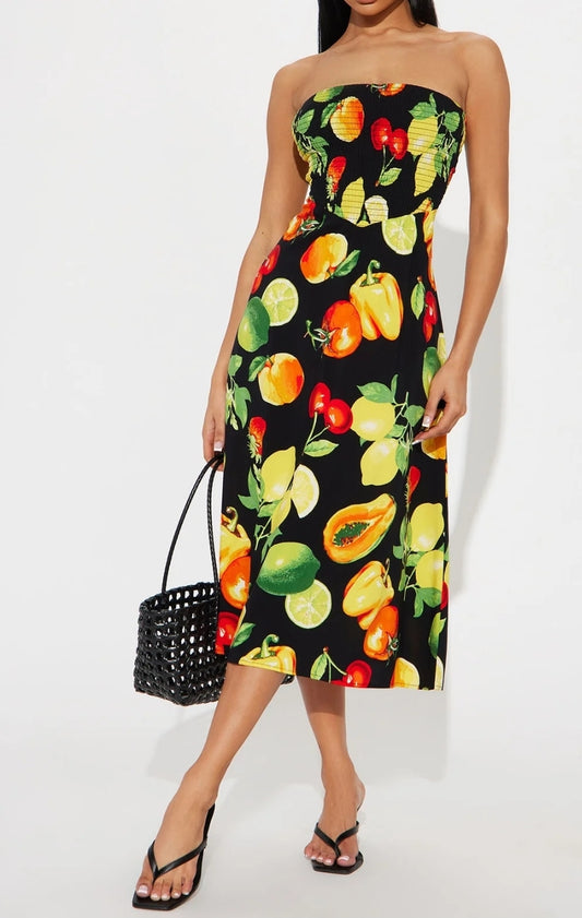 Citrus Fruits Tube Dress (Black/ combo)