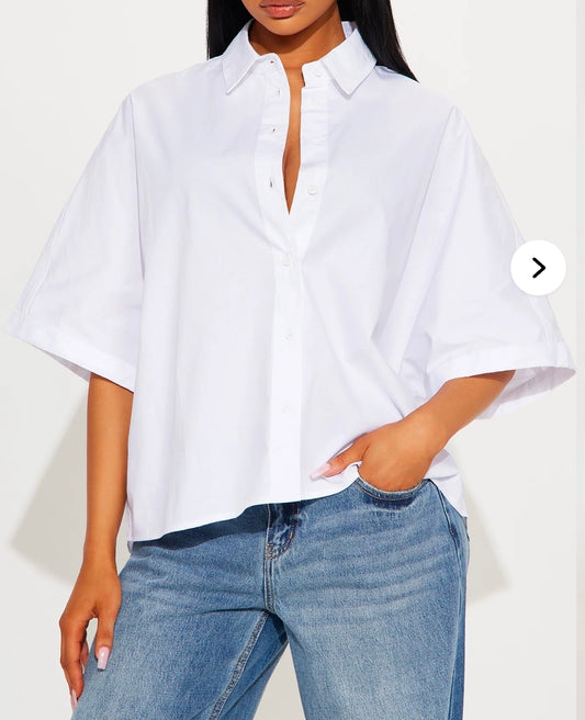 Oversized Button-up Cotton Shirt - White