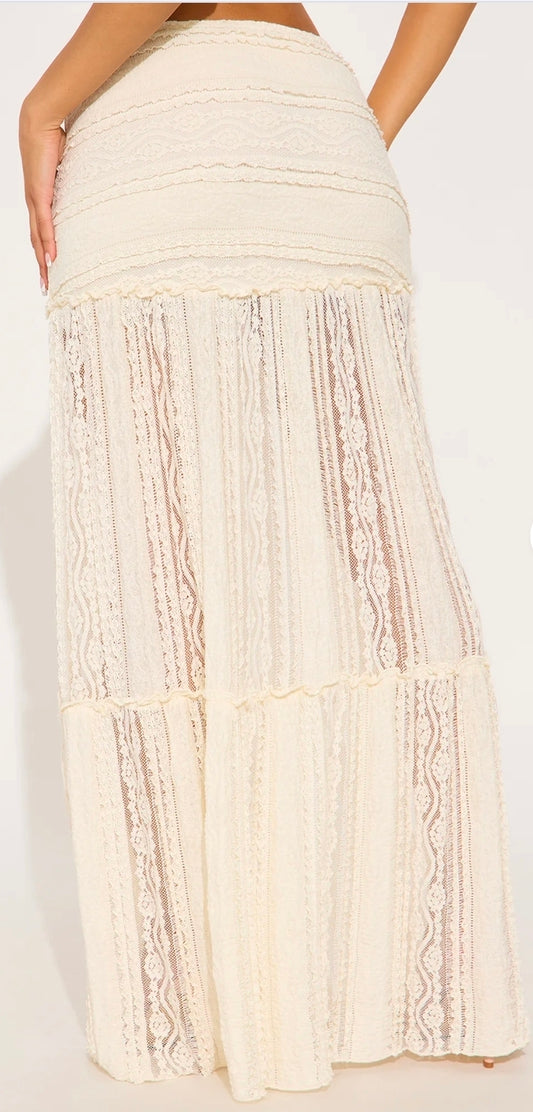 Know Your Worth Lace Maxi Skirt - Cream