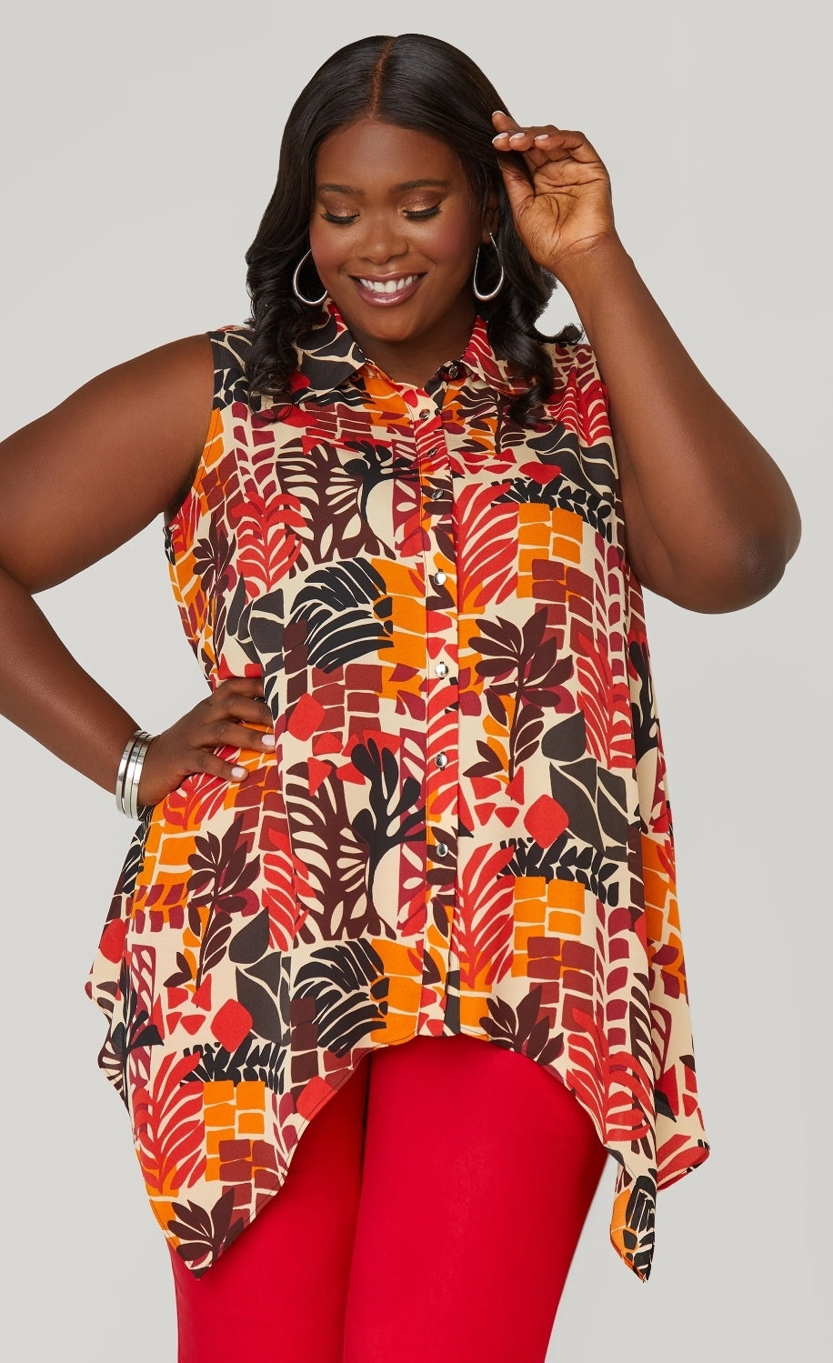 Leaf Print Hi-low Top
