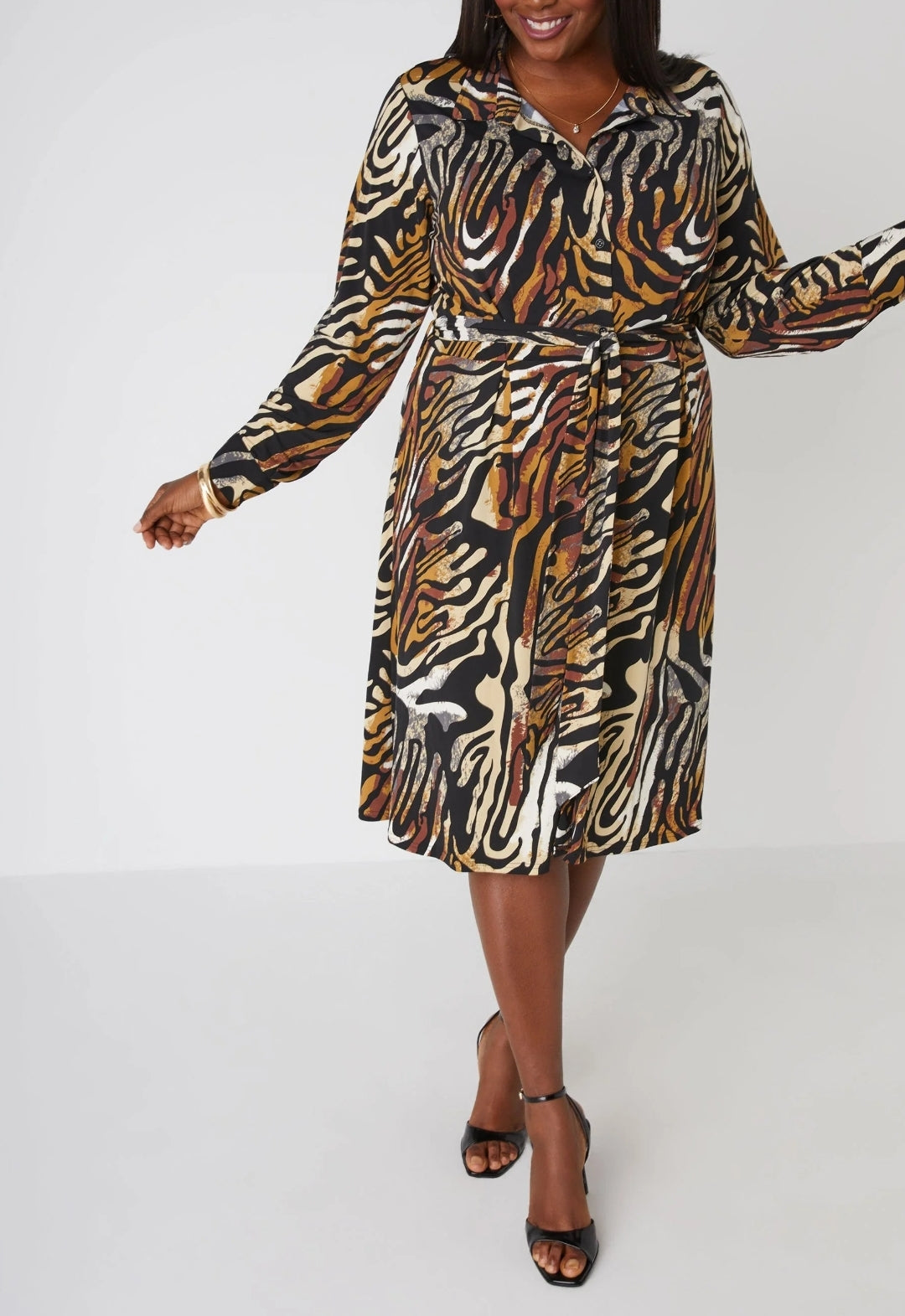 Belted Animal print shirt dress