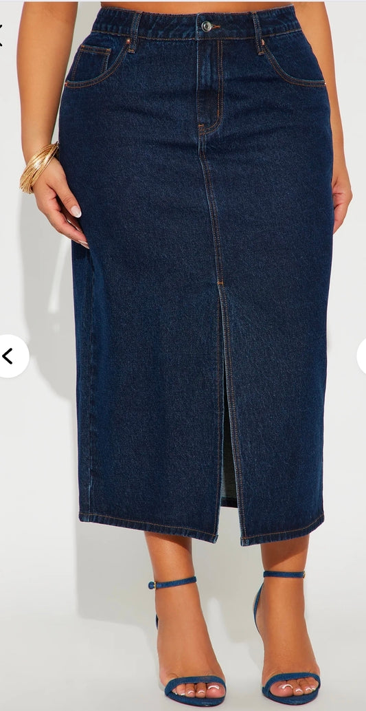 Amanza Non- stretch Midi Denim Skirt