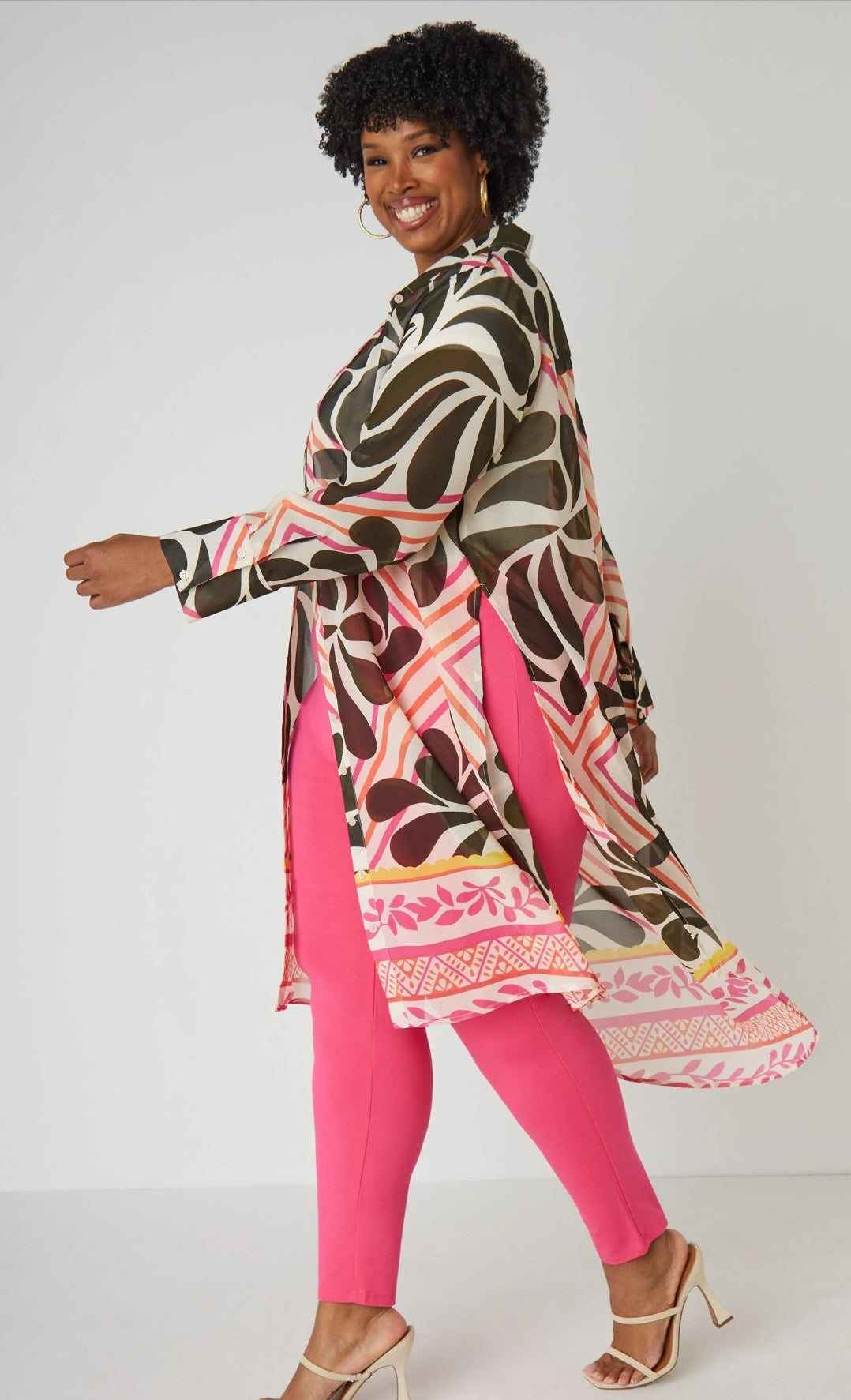 Pink Floral Button-up Tunic